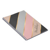 Custom Taupe Beige Grijs Blush Roze Gouden Strepen Notitieboek (Rechterzijde)