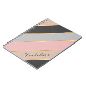 Custom Taupe Beige Grijs Blush Roze Gouden Strepen Notitieboek (Linkerzijde)