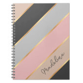 Custom Taupe Beige Grijs Blush Roze Gouden Strepen Notitieboek (Voorkant)