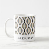 Custom Taupe Beige Tan Grijs Wit Zwart Ogee Waves Koffiemok (Links)