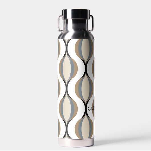Custom Taupe Beige Tan Grijs Wit Zwart Ogee Waves Waterfles (Voorkant)