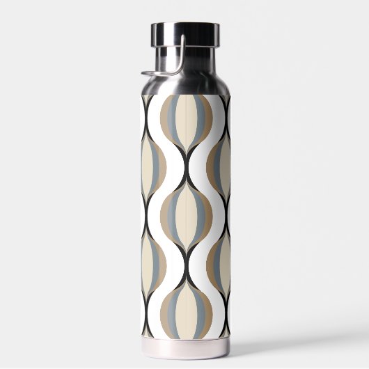 Custom Taupe Beige Tan Grijs Wit Zwart Ogee Waves Waterfles (Rechts)