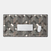 Custom Taupe Grijs Donkerbruin Zwart Pixel Patroon Bureaumat (Keyboard & Muis)