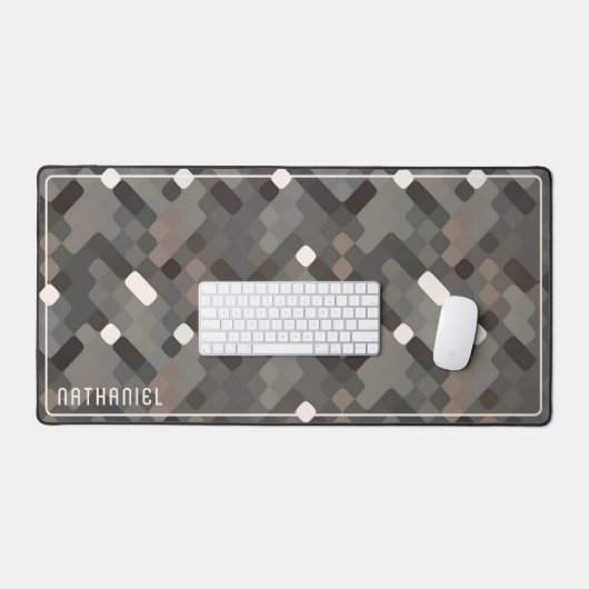 Custom Taupe Grijs Donkerbruin Zwart Pixel Patroon Bureaumat (Keyboard & Muis)