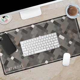 Custom Taupe Grijs Donkerbruin Zwart Pixel Patroon Bureaumat