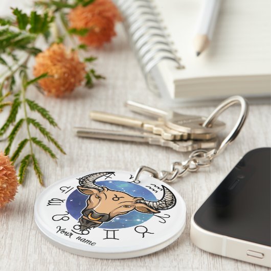 Custom Taurus & Capricorn Zodiac Keychain (Voorkant Rechts)