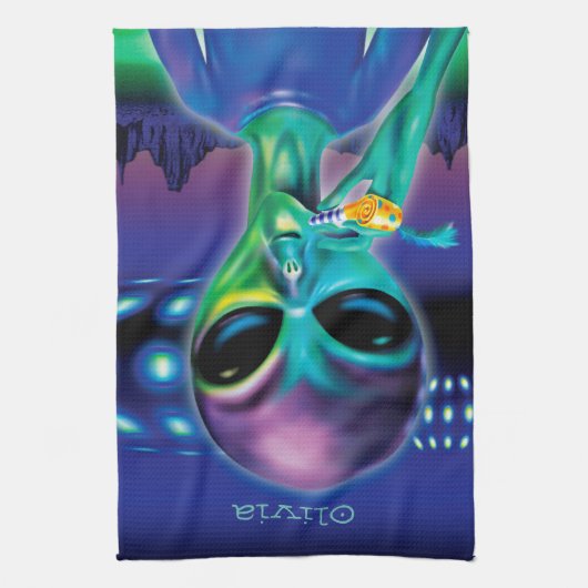 Custom Tea Towel Alien neemt me mee naar je feest Theedoek (Verticaal)