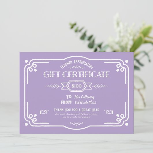Custom Teacher Appreciation Gift Certificate Kaart (Staand voorkant)