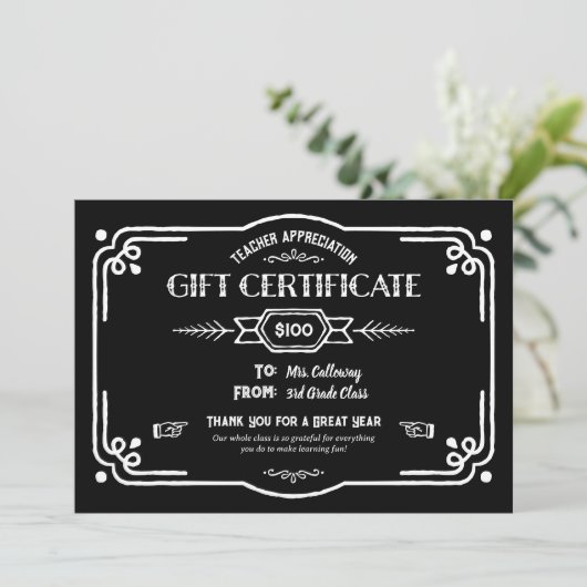 Custom Teacher Appreciation Gift Certificate Kaart (Staand voorkant)