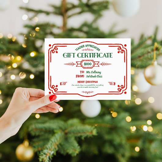 Custom Teacher Appreciation Gift Certificate Kaart
