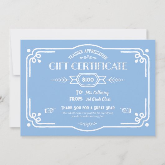 Custom Teacher Appreciation Gift Certificate Kaart (Voorkant)