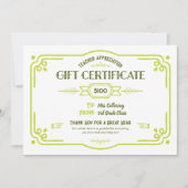 Custom Teacher Appreciation Gift Certificate Kaart (Voorkant)