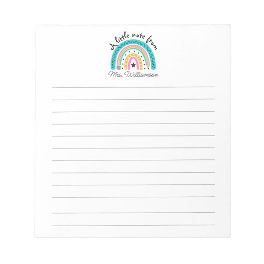 Custom Teacher Appreciation Rainbow with Pencil Notitieblok (Voorkant)
