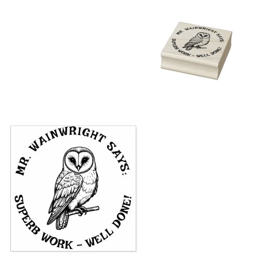 Custom Teacher Barn Owl Stamp – Schattige "Superb Rubberstempel (Gestempeld)