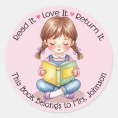 Custom Teacher Classroom Library Bookplate Ronde Sticker (Voorkant)