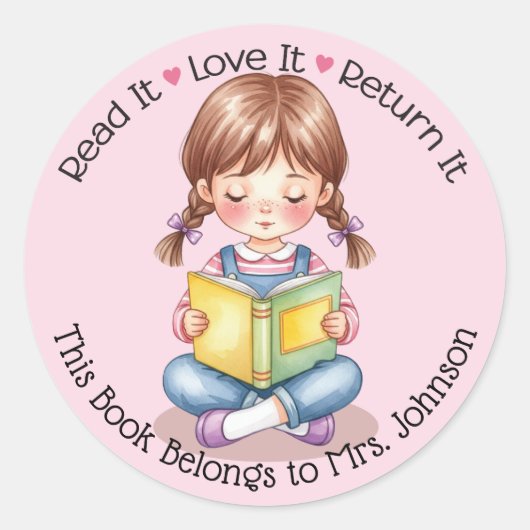 Custom Teacher Classroom Library Bookplate Ronde Sticker (Voorkant)
