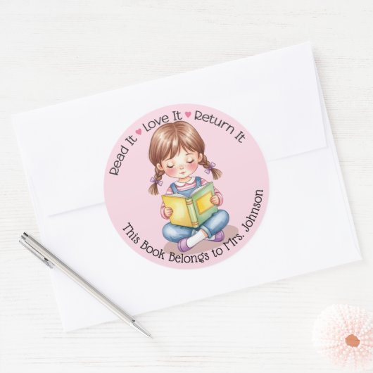 Custom Teacher Classroom Library Bookplate Ronde Sticker (Envelop)