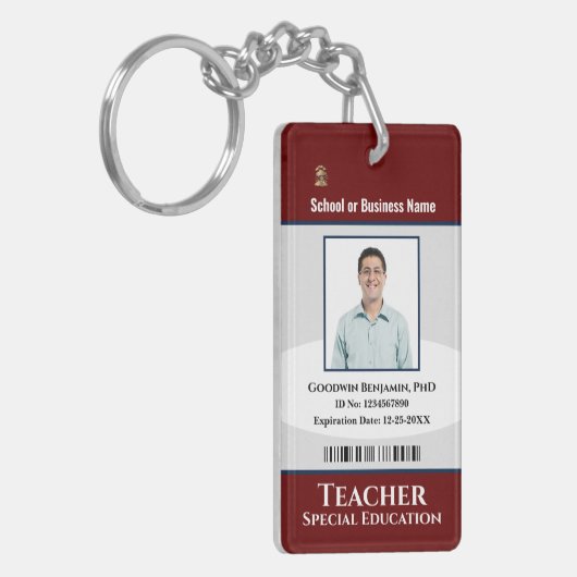 Custom Teacher Employee Photo Name Logo Sleutelhanger (Voorkant Links)