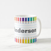 Custom Teacher Name Colorful Pencils Mug Koffiemok (Voorkant rechts)