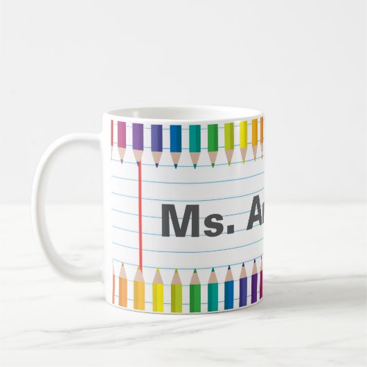 Custom Teacher Name Colorful Pencils Mug Koffiemok (Links)