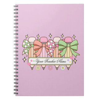 Custom Teacher Name Notebook | Cute Bow Teacher Notitieboek