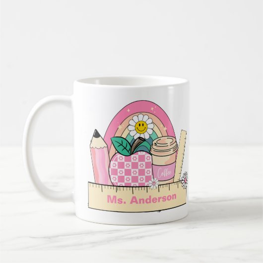 Custom Teacher Name Rainbow Apple Coffee Mug Koffiemok (Links)