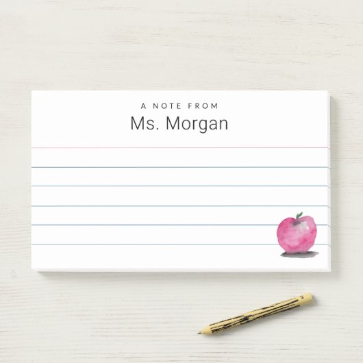 Custom Teacher Name Waterverf Apple Lined Post-it® Notes (Op bureau)