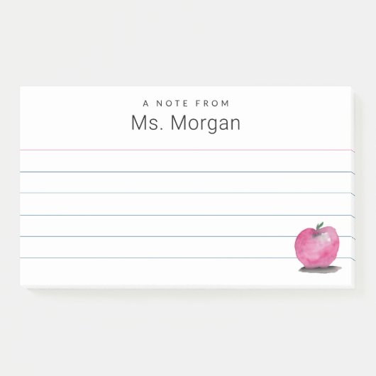 Custom Teacher Name Waterverf Apple Lined Post-it® Notes (Voorkant)