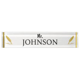 Custom Teacher Nameplate – Gold Feather Naambordje