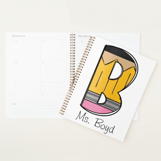Custom Teacher Planner with Pencil Initial (Display)