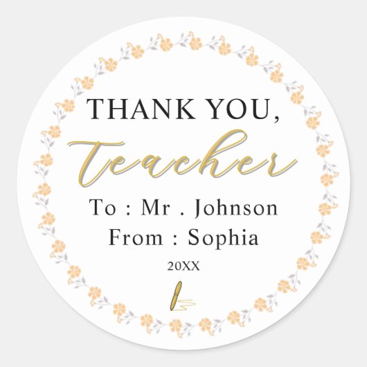 Custom Teacher Stickers – Thank You with Name (Voorkant)