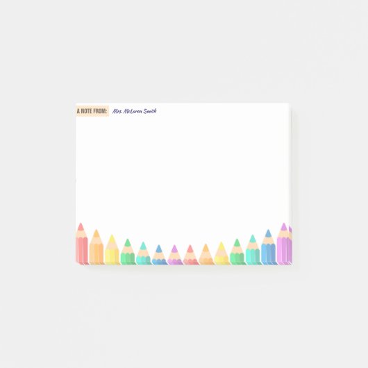 Custom Teacher Sticky Notes – kleurrijk potlood (Voorkant)