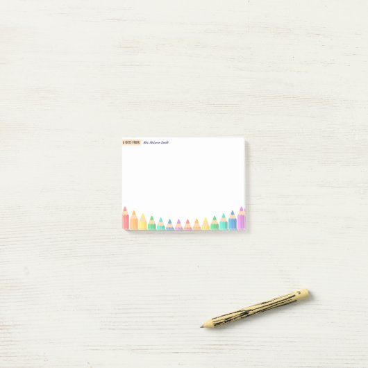Custom Teacher Sticky Notes – kleurrijk potlood (Op bureau)