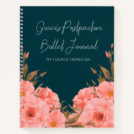 Custom Teal Floral Postpartum Journal For New Moms Notitieboek