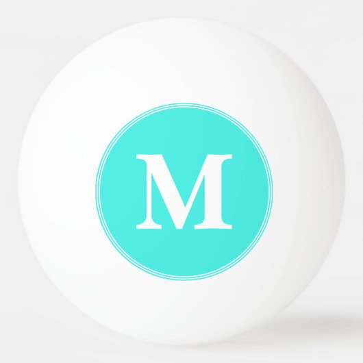Custom Teal White Monogrammed Table Tennis Beer Pingpongbal (Voorkant)