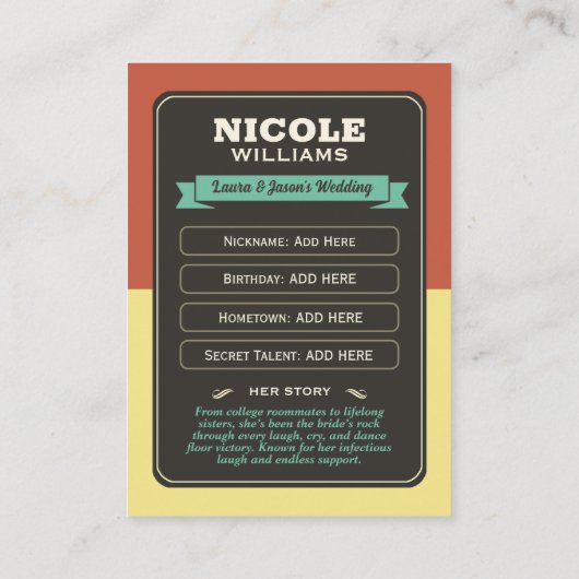 Custom Team Bride Trading Kaart, Bruidsmeisjes ges Contactkaartje (Achterkant)