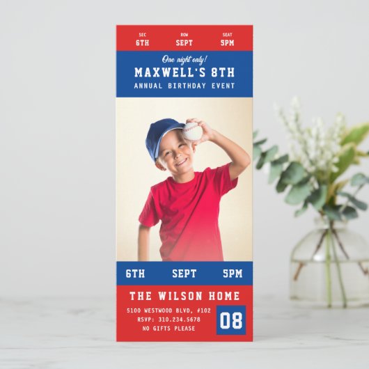 Custom Team Kleuren Sporting Event Ticket Verjaard Kaart (Staand voorkant)