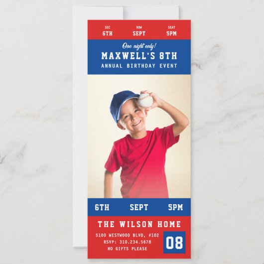 Custom Team Kleuren Sporting Event Ticket Verjaard Kaart (Voorkant)