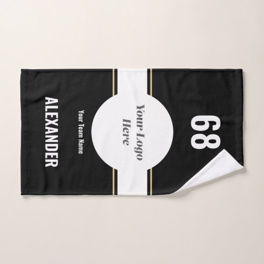 Custom Team Logo & Naam & Jersey Nummer Zwart Goud Handdoek (Handdoek)