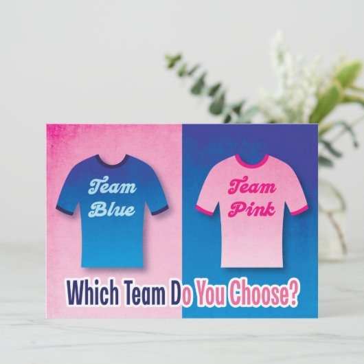 Custom Team Roze Blauw Geslacht Reveal Party Kaart (Staand voorkant)