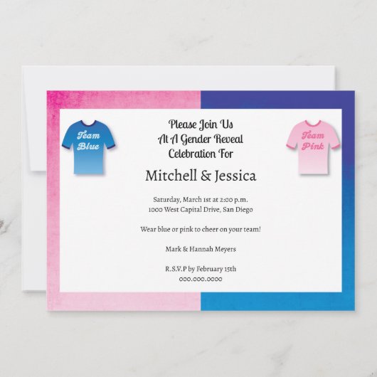 Custom Team Roze Blauw Geslacht Reveal Party Kaart (Achterkant)