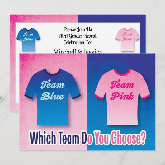 Custom Team Roze Blauw Geslacht Reveal Party Kaart (Voorkant / Achterkant)