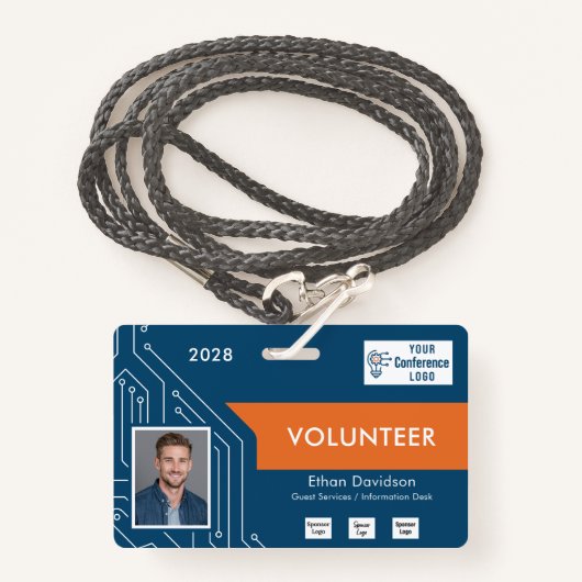 Custom Technology Summit Volunteer Photo ID Badge (Voorkant met draagriem)