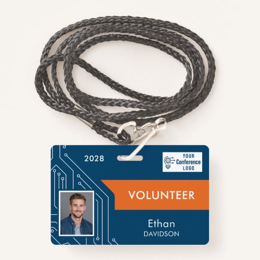 Custom Technology Summit Volunteer Photo ID Badge (Voorkant met draagriem)