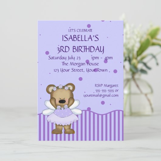 Custom Teddy Bear Blue Fairy Princess Kaart (Staand voorkant)