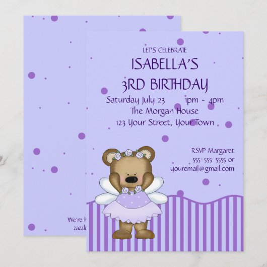 Custom Teddy Bear Blue Fairy Princess Kaart (Voorkant / Achterkant)