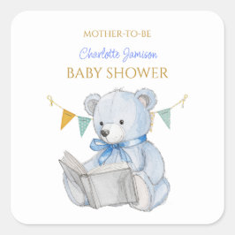 Custom Teddy Bear het lezen van een boek Baby show Vierkante Sticker