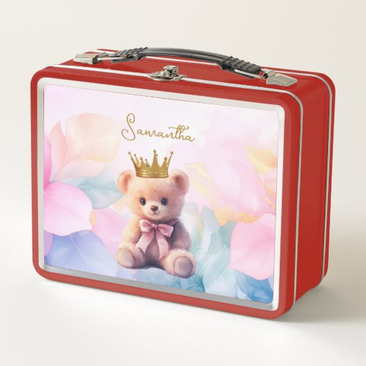 Custom Teddy Bear Pink Ribbon Gold Crown (Voorkant)