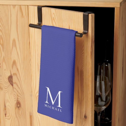 Custom Template Trendy Elegant Deep Blue Monogram Theedoek (Derde Gevouwen)