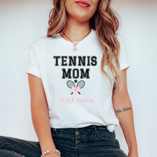 Custom Tennis Mom T-shirt met roze strik & rackets